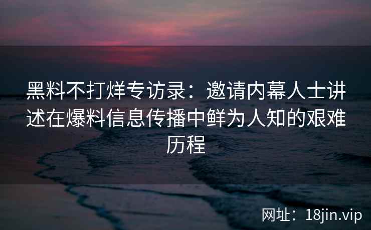 黑料不打烊专访录：邀请内幕人士讲述在爆料信息传播中鲜为人知的艰难历程
