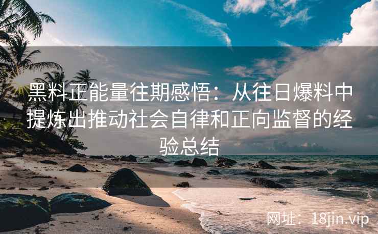 黑料正能量往期感悟：从往日爆料中提炼出推动社会自律和正向监督的经验总结